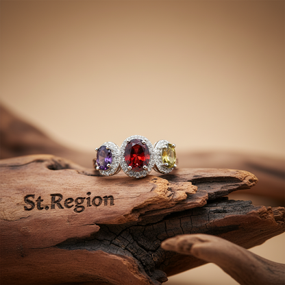 Multicolor Crystal & Cubic Zirconia Silver-Plated Oval Band Ring - Street Region