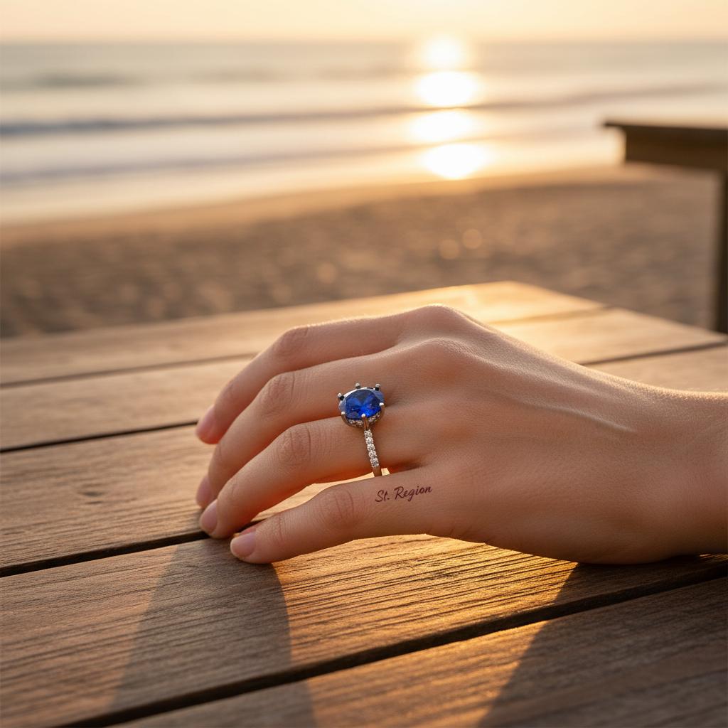 Navy Crystal and Cubic Zirconia Cocktail Ring, statement rings for women, elegant gift for her, styled look