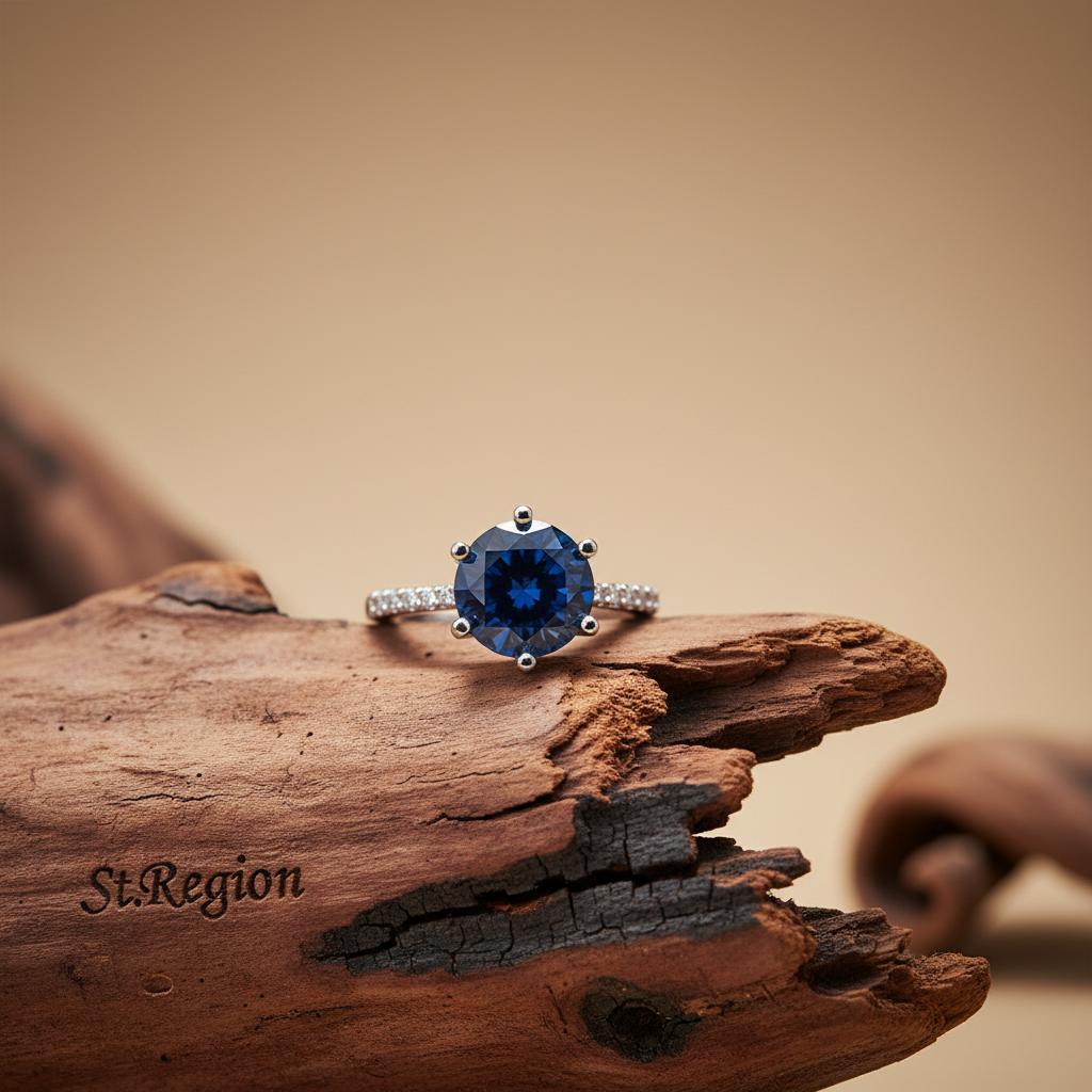 Navy Crystal and Cubic Zirconia Cocktail Ring, statement rings for women, elegant gift for her, front view
