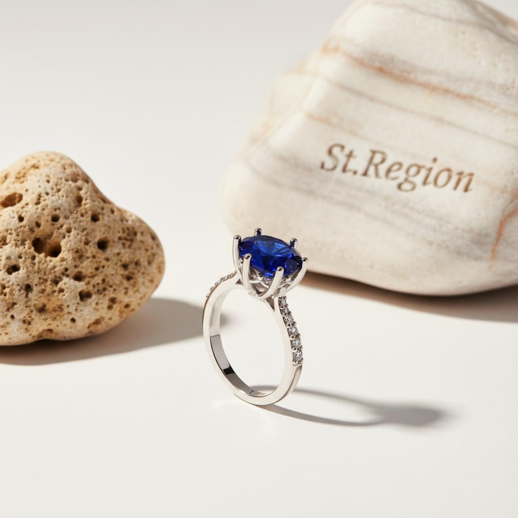 Navy Crystal and Cubic Zirconia Cocktail Ring, statement rings for women, elegant gift for her, detail close-up