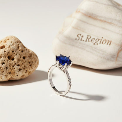 Navy Crystal and Cubic Zirconia Cocktail Ring, statement rings for women, elegant gift for her, detail close-up