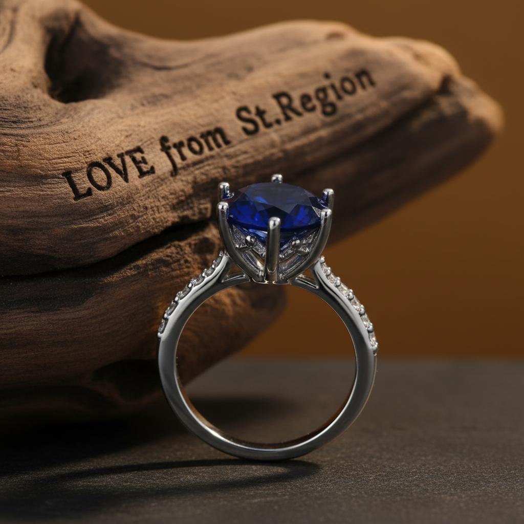 Navy Crystal and Cubic Zirconia Cocktail Ring, statement rings for women, elegant gift for her, lifestyle look