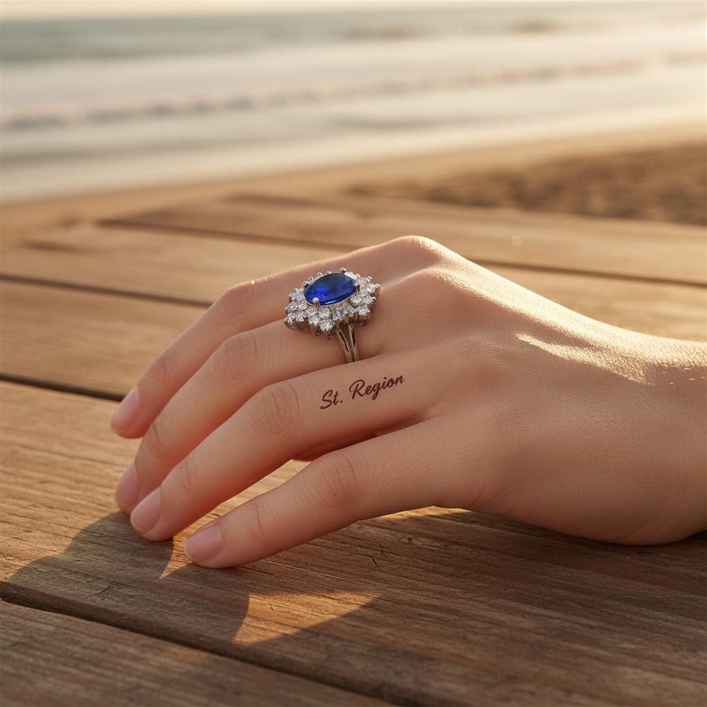 Navy Crystal & Cubic Zirconia Silver-Plated Flower Ring