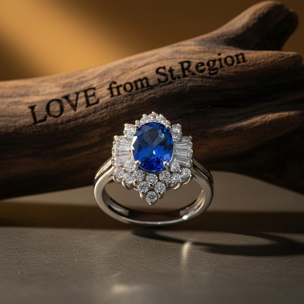 Navy Crystal & Cubic Zirconia Silver-Plated Flower Ring