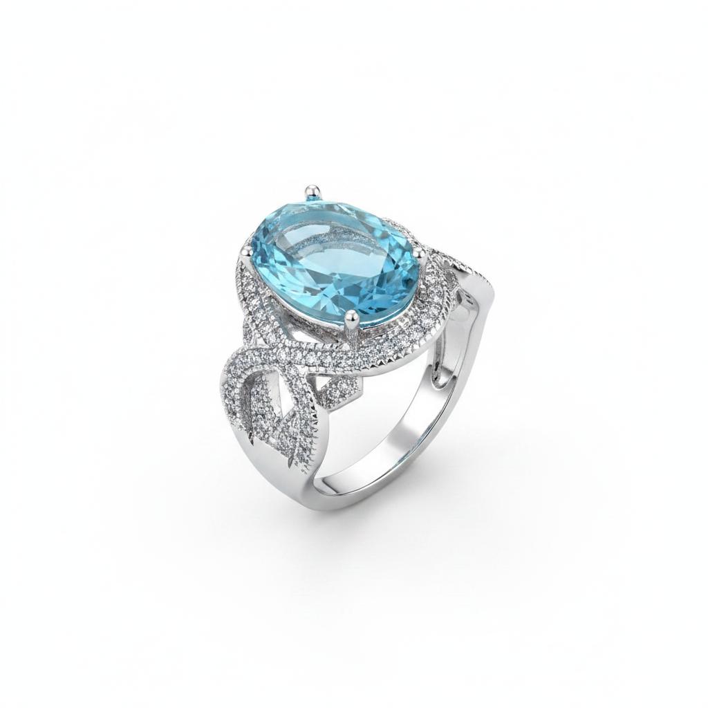 Sea Blue Crystal & Cubic Zirconia Oval-Cut Ring