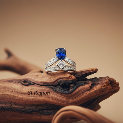 Cubic Zirconia and Navy Crystal Pear Ring, statement rings for women, everyday style, front view