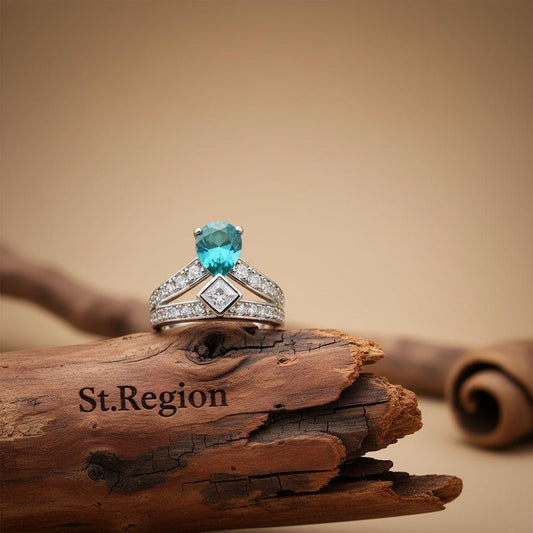 Sea Blue Crystal & Cubic Zirconia Pear-Cut Ring