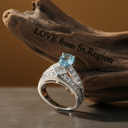 Sea Blue Crystal and Cubic Zirconia Pear-Cut Ring, statement rings for women, dainty minimalist design, lifestyle look