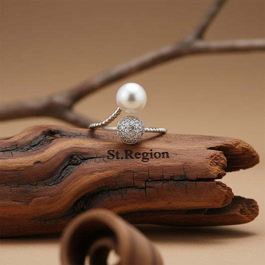 Pearl & Cubic Zirconia Pavé Adjustable Bypass Ring