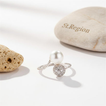 Pearl & Cubic Zirconia Pavé Adjustable Bypass Ring