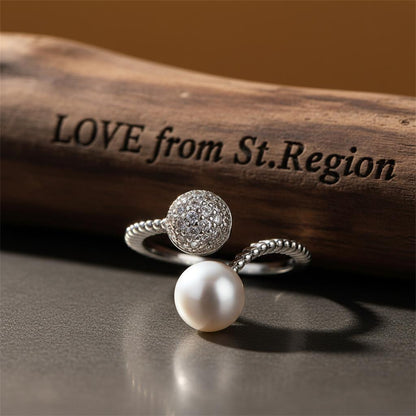 Pearl & Cubic Zirconia Pavé Adjustable Bypass Ring