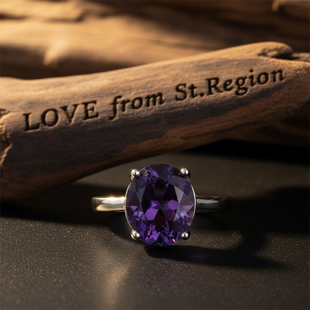Purple Crystal & Silver-Plated Oval-Cut Solitaire Ring