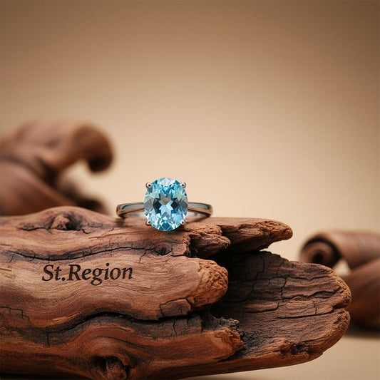 Sea Blue Crystal & Silver-Plated Oval-Cut Solitaire Ring