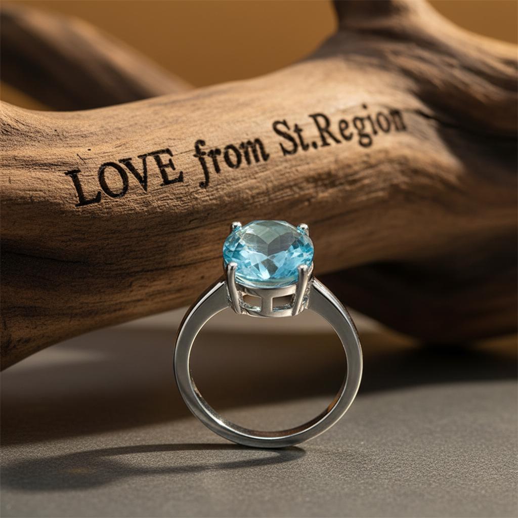 Sea Blue Crystal and Silver-Plated Oval-Cut Solitaire Ring, silver statement rings for women, lifestyle look