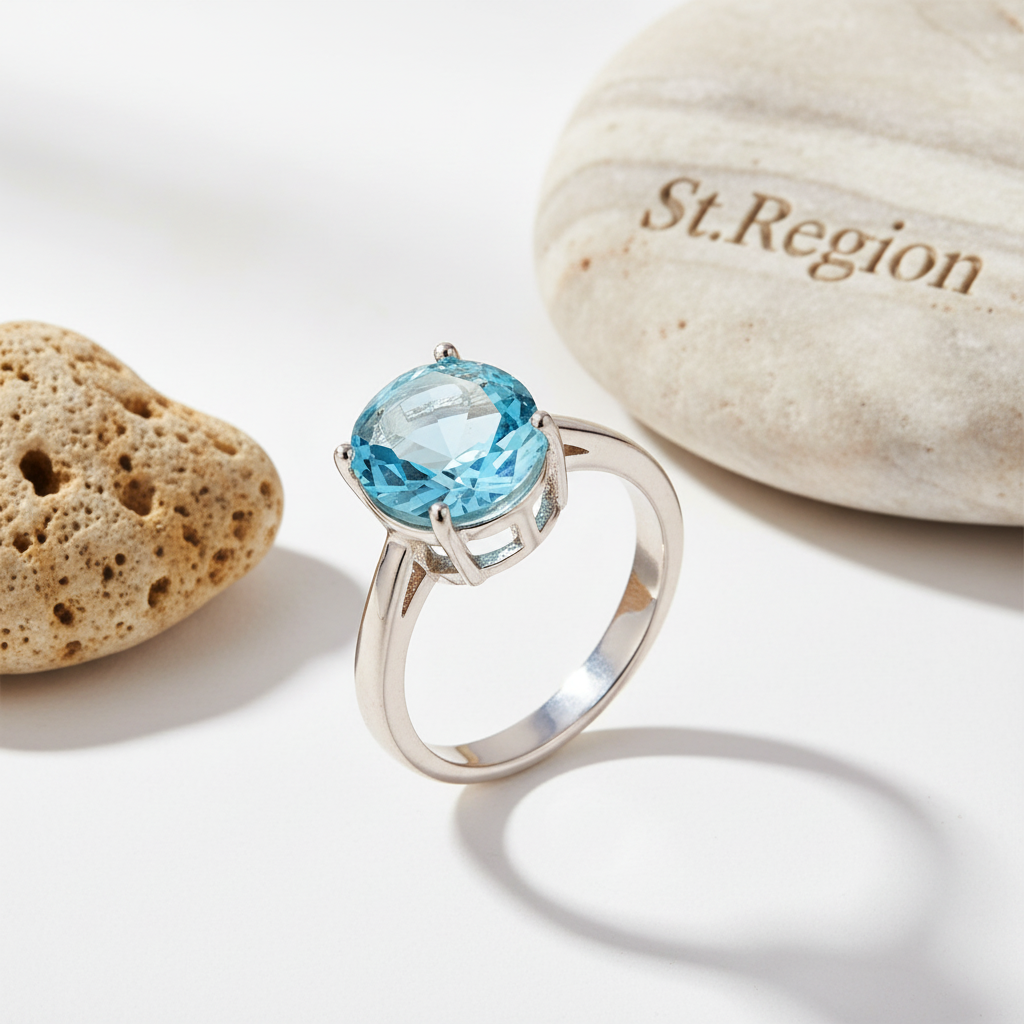 Sea Blue Crystal & Silver-Plated Oval-Cut Solitaire Ring - Street Region