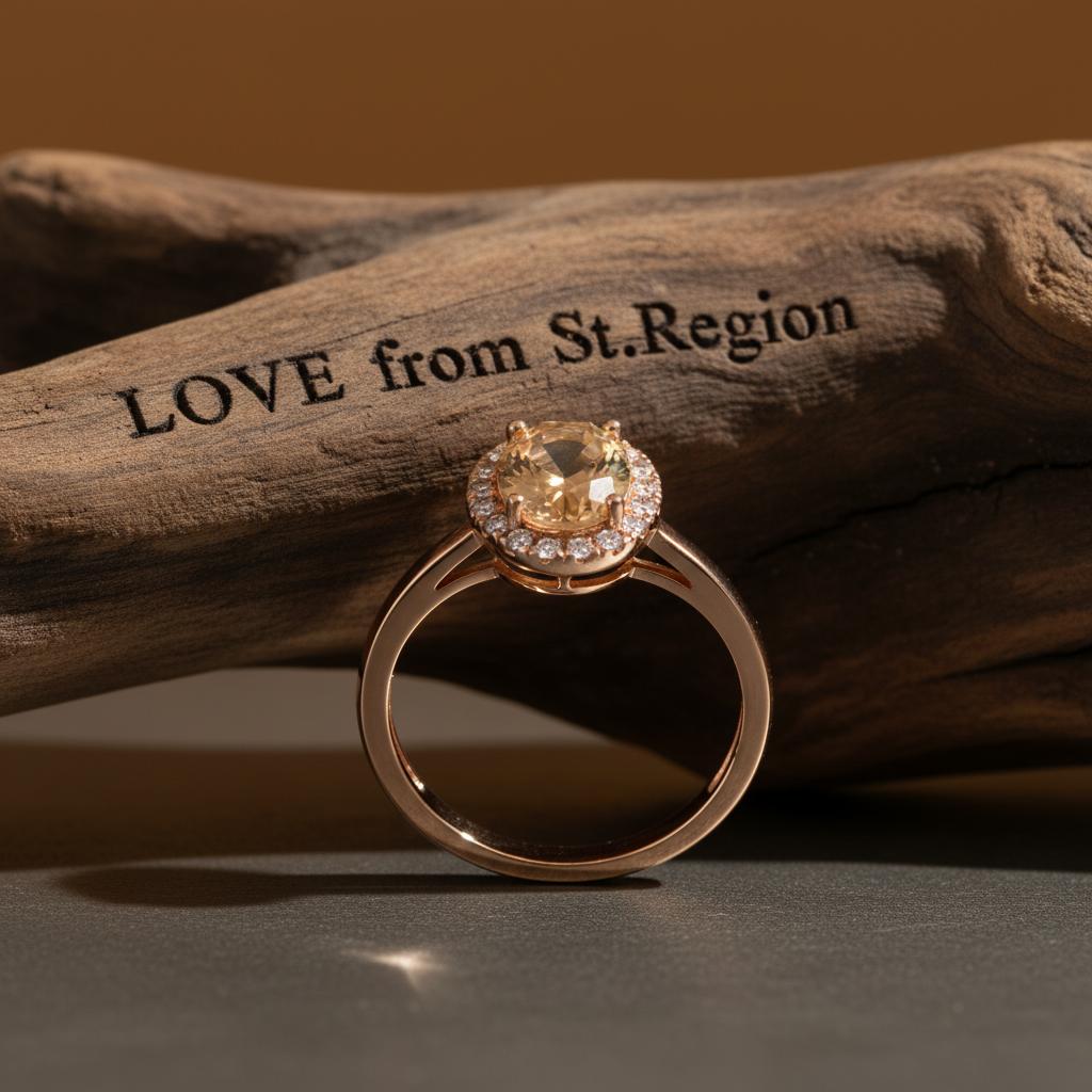 Champagne Crystal and Cubic Zirconia Pavé Halo Oval-Cut Ring, statement rings for women, botanical inspired, lifestyle look