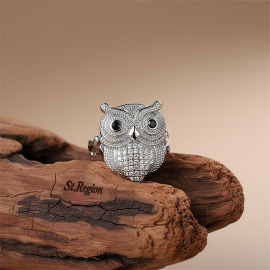 Cubic Zirconia & Silver-Plated Owl Ring