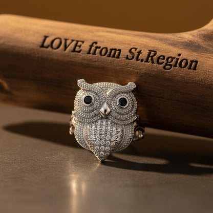 Cubic Zirconia and Silver-Plated Owl Ring, silver statement rings for women, vintage-inspired design, lifestyle look