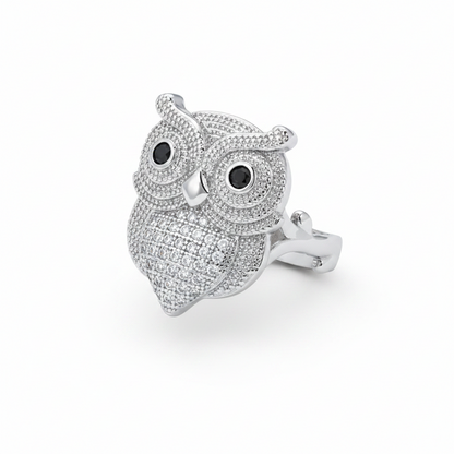 Cubic Zirconia & Silver-Plated Owl Ring - Street Region