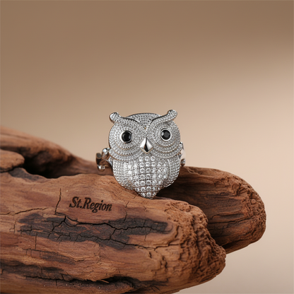 Cubic Zirconia & Silver-Plated Owl Ring - Street Region