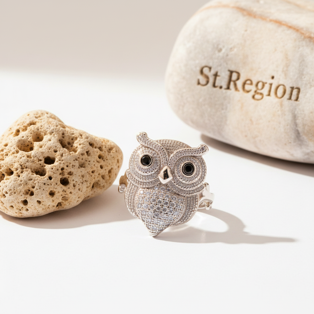 Cubic Zirconia & Silver-Plated Owl Ring - Street Region