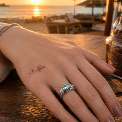 Sea Blue Crystal & Silver-Plated Round-Cut Ring