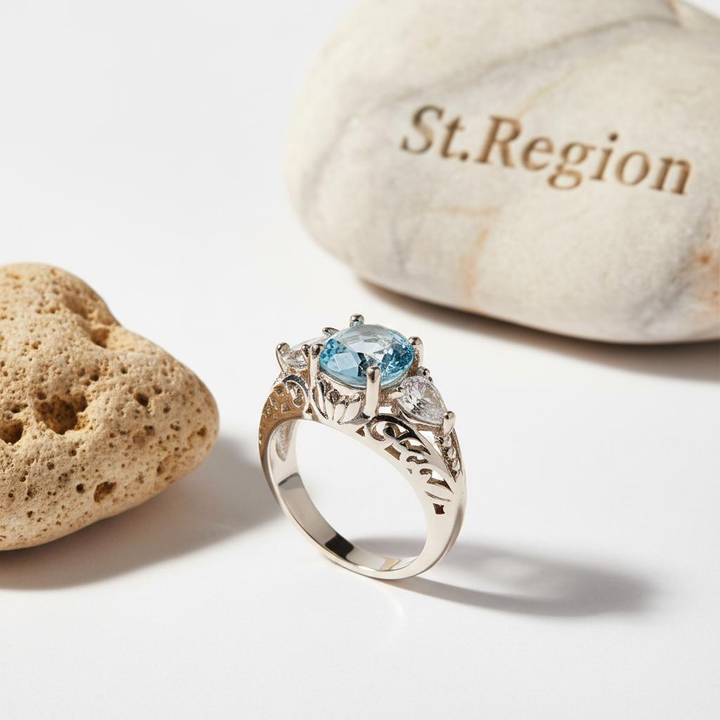 Sea Blue Crystal & Silver-Plated Round-Cut Ring
