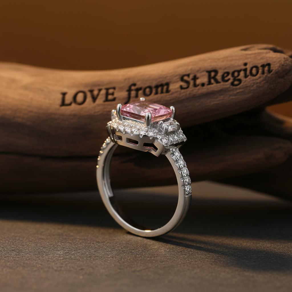 Pink Crystal and Cubic Zirconia Radiant-Cut Ring, statement rings for women, dainty minimalist design, lifestyle look