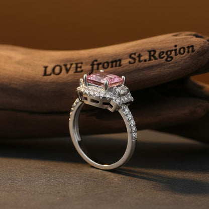 Pink Crystal and Cubic Zirconia Radiant-Cut Ring, statement rings for women, dainty minimalist design, lifestyle look