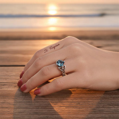 Blue Princess Crystal and Silver-Plated Band Ring, silver statement rings for women, vintage-inspired design, styled look