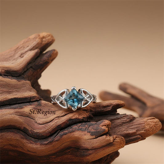 Blue Princess Crystal & Silver-Plated Band Ring