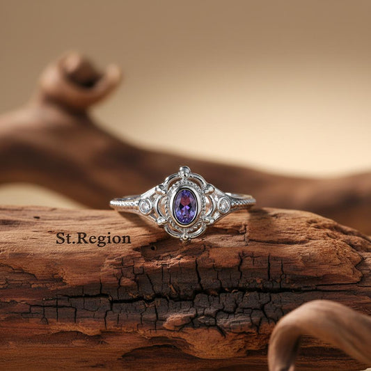 Cubic Zirconia & Purple Crystal Oval Ring