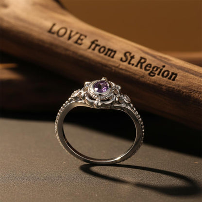 Cubic Zirconia and Purple Crystal Oval Ring, statement rings for women, everyday style, lifestyle look