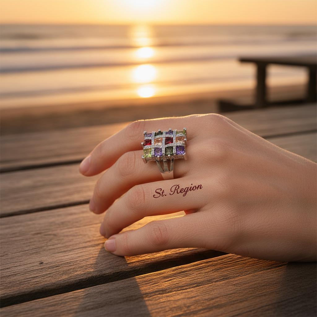 Multicolor Crystal and Cubic Zirconia Silver-Plated Block Ring, silver statement rings for women, styled look
