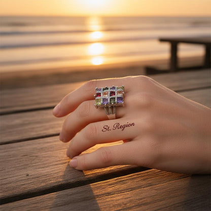 Multicolor Crystal and Cubic Zirconia Silver-Plated Block Ring, silver statement rings for women, styled look