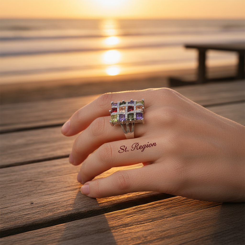 Multicolor Crystal & Cubic Zirconia Silver-Plated Block Ring - Street Region