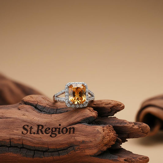 Champagne Crystal & Silver-Plated Radiant-Cut Ring