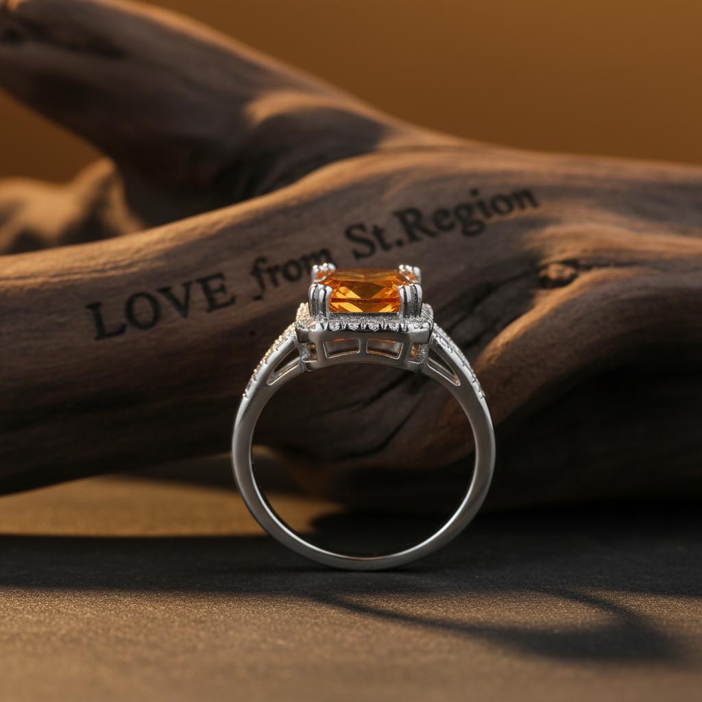 Champagne Crystal and Silver-Plated Radiant-Cut Ring, silver statement rings for women, lifestyle look