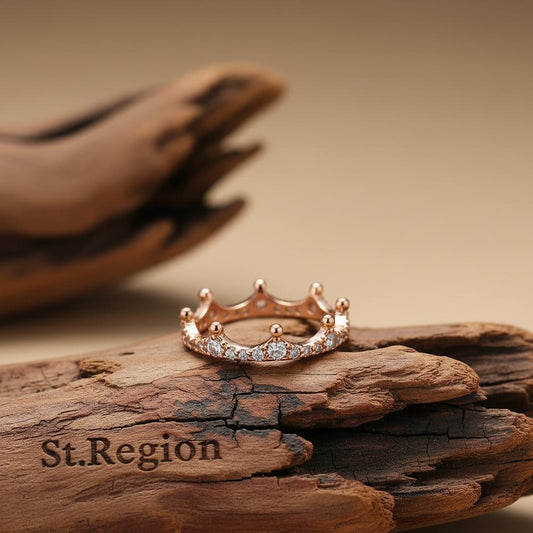 Cubic Zirconia & 18K Rose Gold-Plated Crown Band Ring