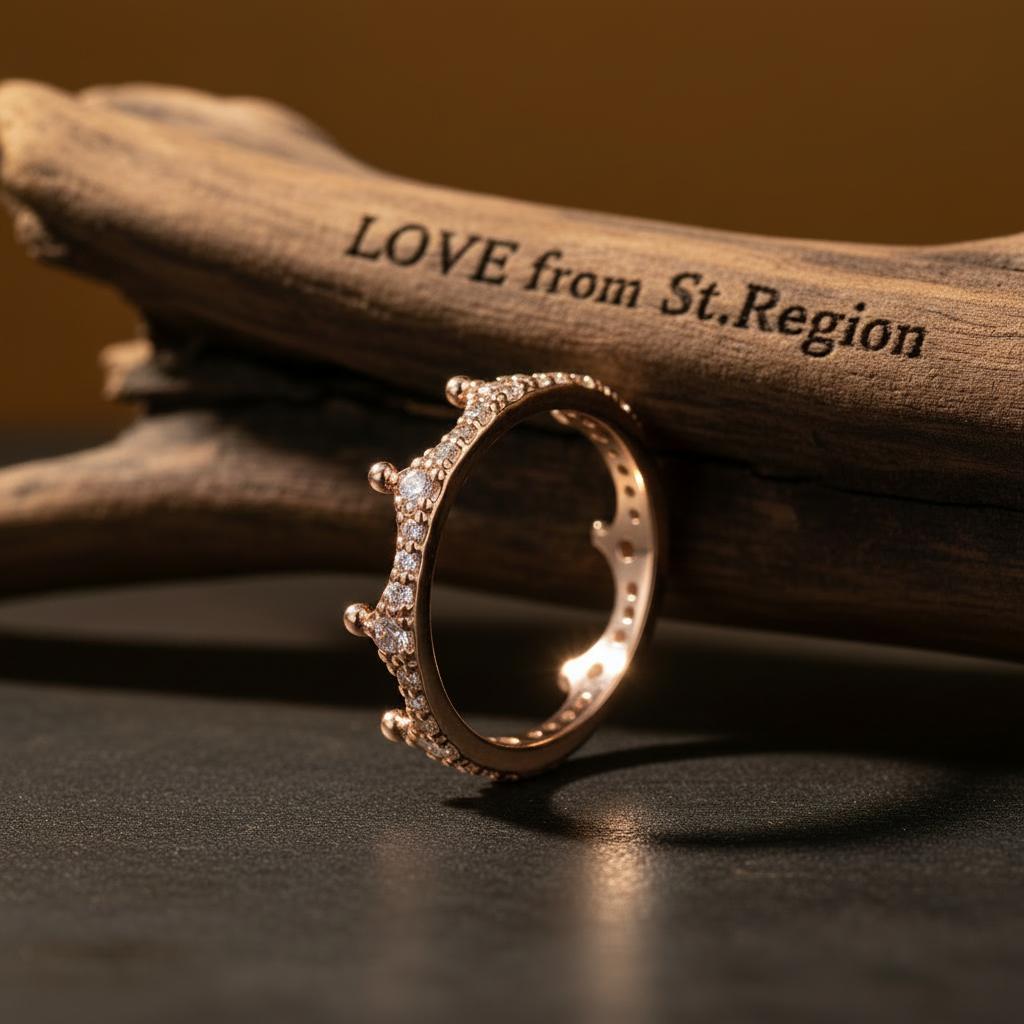 Cubic Zirconia and 18K Rose Gold-Plated Crown Band Ring, rose gold statement rings for women, lifestyle look