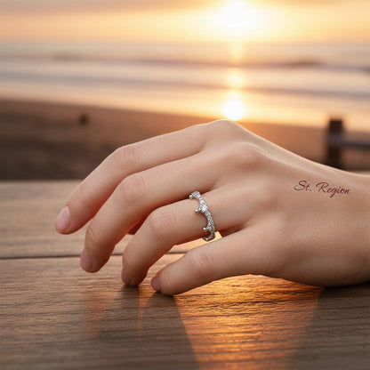 Cubic Zirconia and Silver-Plated Crown Band Ring, silver statement rings for women, botanical inspired, styled look