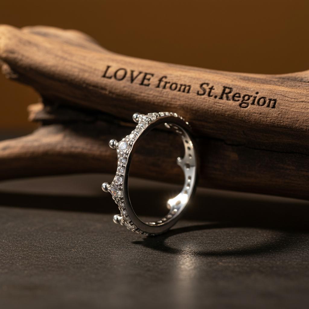 Cubic Zirconia and Silver-Plated Crown Band Ring, silver statement rings for women, botanical inspired, lifestyle look