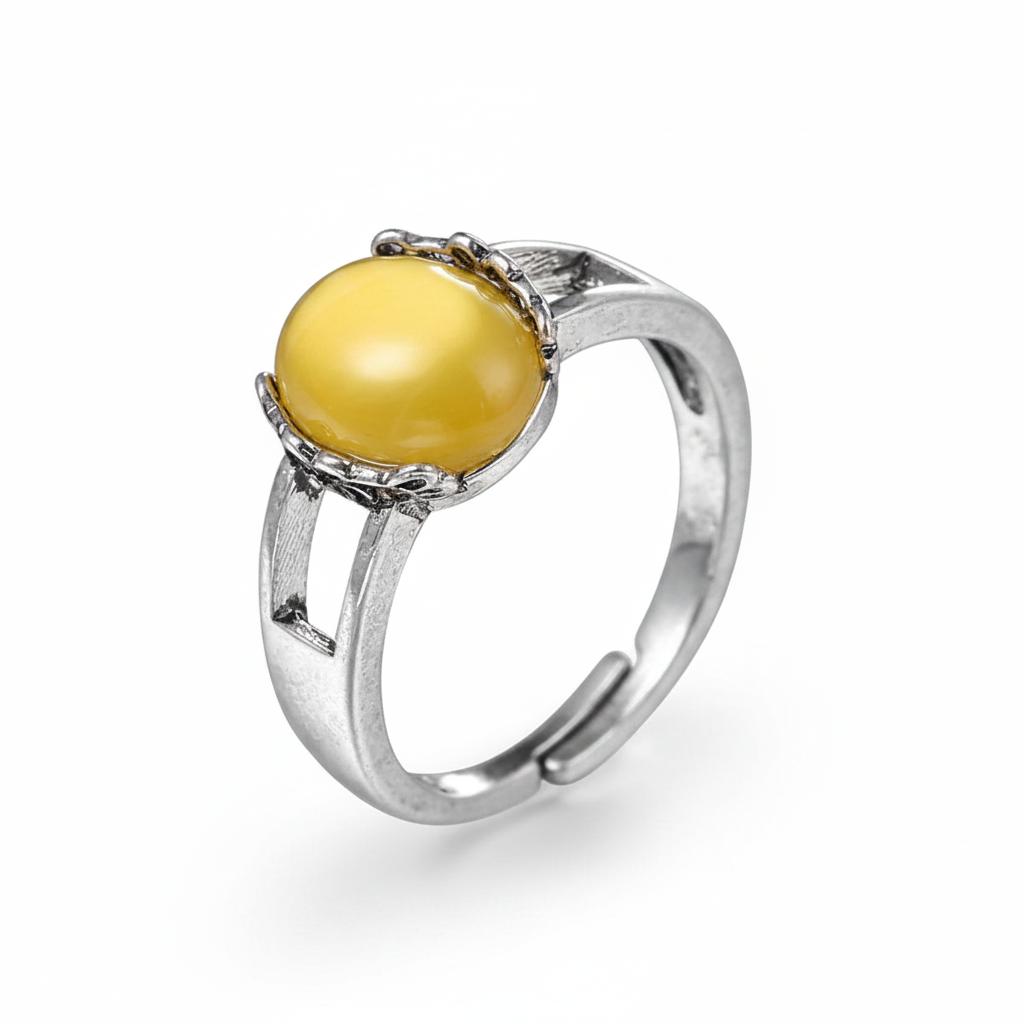 Yellow Resin and Silver-Plated Ring, silver statement rings for women, everyday style, side view