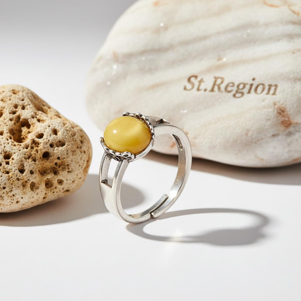 Yellow Resin and Silver-Plated Ring, silver statement rings for women, everyday style, detail close-up