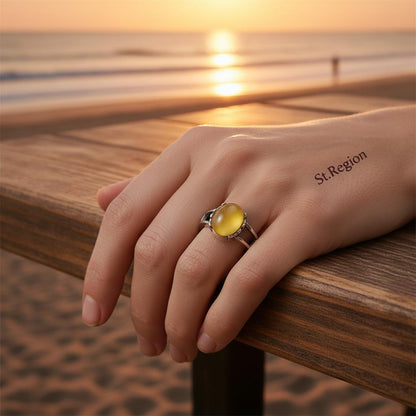 Yellow Resin and Silver-Plated Ring, silver statement rings for women, everyday style, styled look