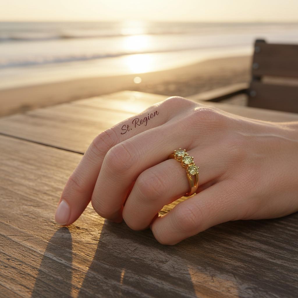 Olive Crystal and 18K Gold-Plated Prong Ring, gold statement rings for women, dainty minimalist design, styled look