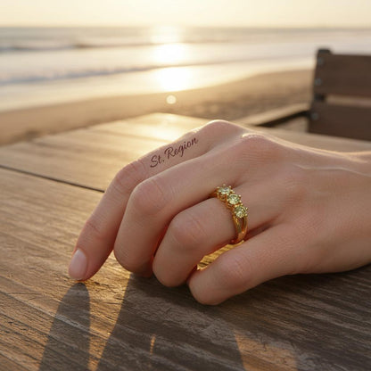 Olive Crystal and 18K Gold-Plated Prong Ring, gold statement rings for women, dainty minimalist design, styled look