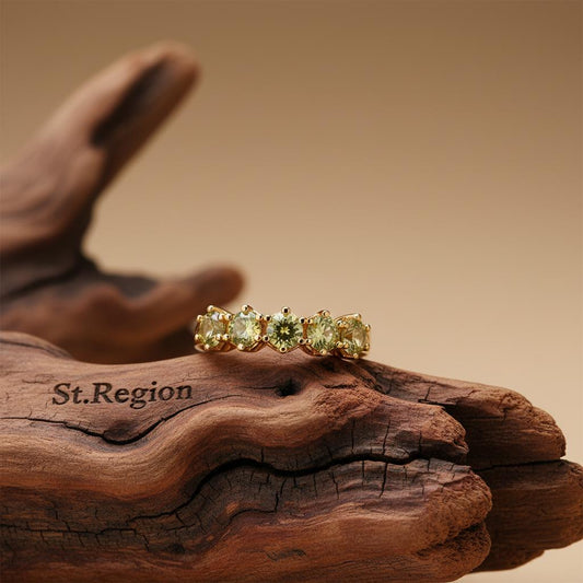 Olive Crystal & 18K Gold-Plated Prong Ring