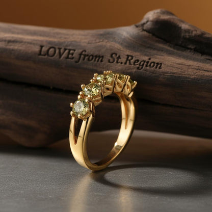 Olive Crystal and 18K Gold-Plated Prong Ring, gold statement rings for women, dainty minimalist design, lifestyle look