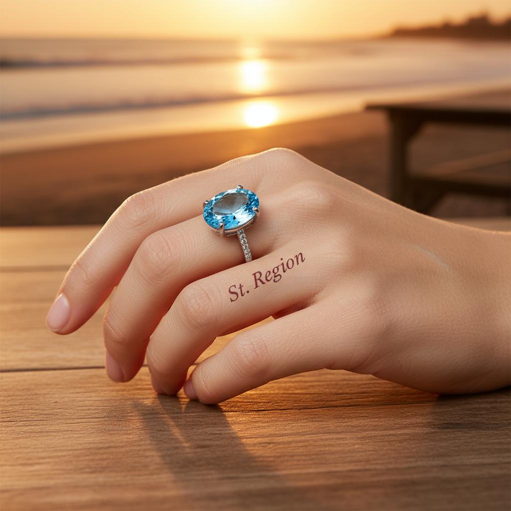 Sea Blue Crystal and Cubic Zirconia Band Ring, statement rings for women, dainty minimalist design, styled look